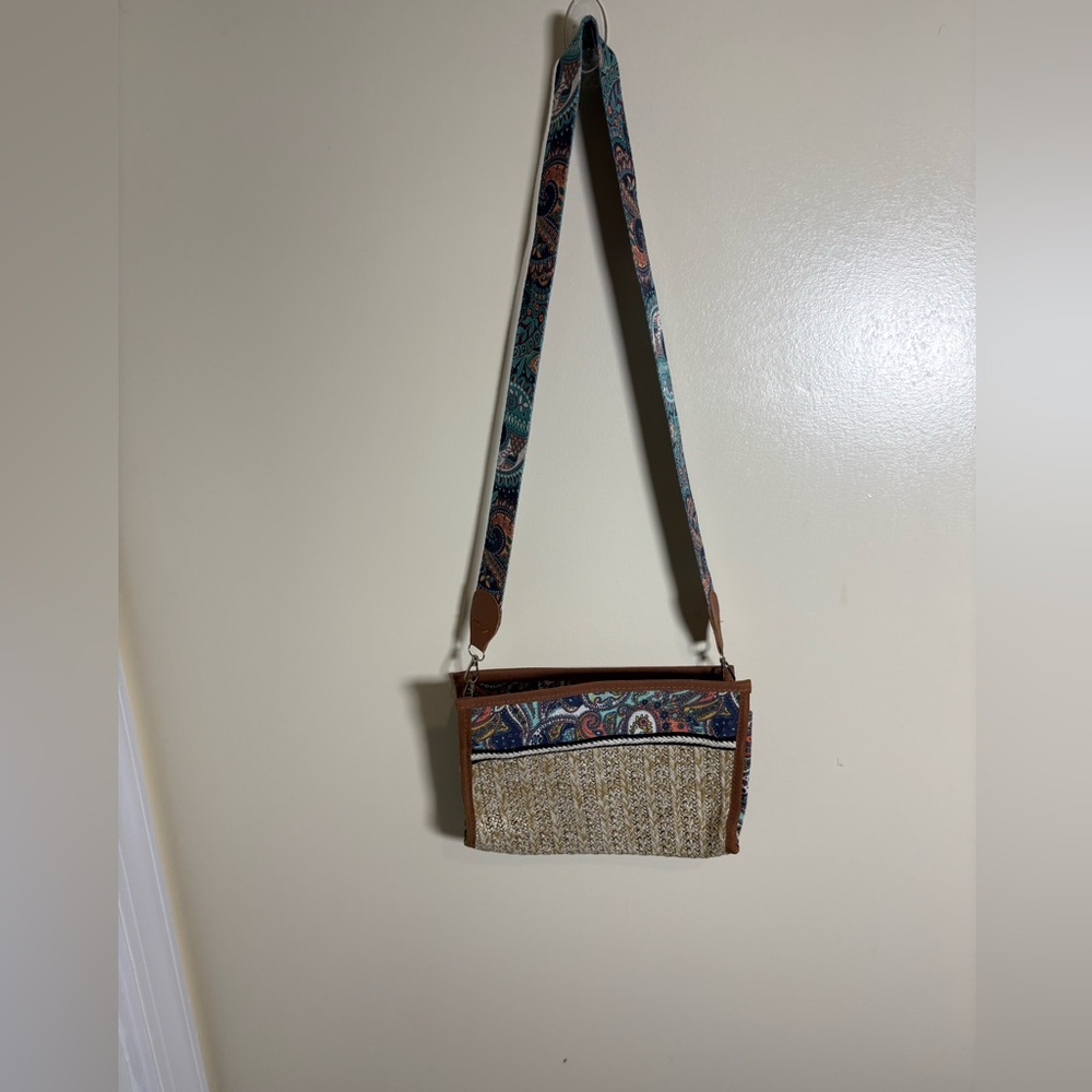 Elegant Brown and Blue Crossbody Bag